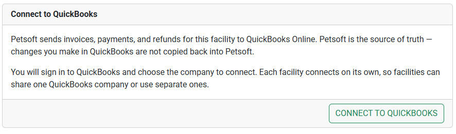 Connecting a facility to QuickBooks Online