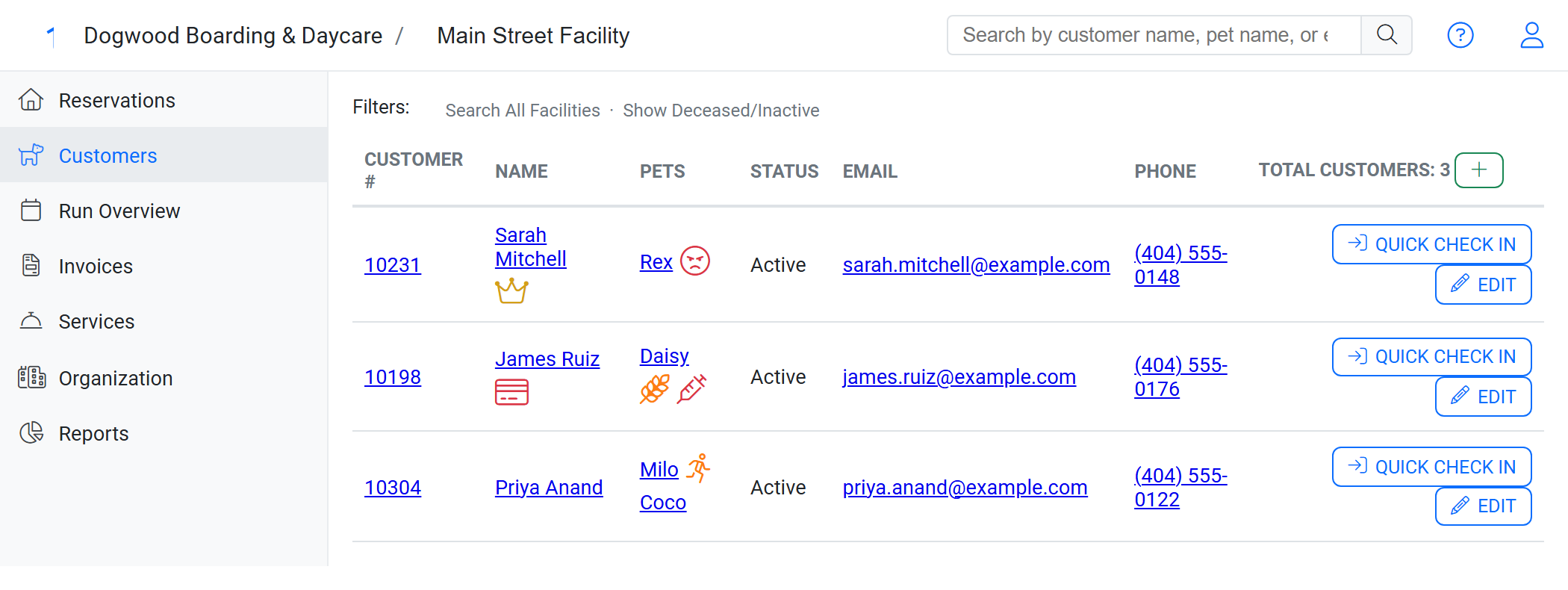 Tags shown in customer search and the reservation dashboard